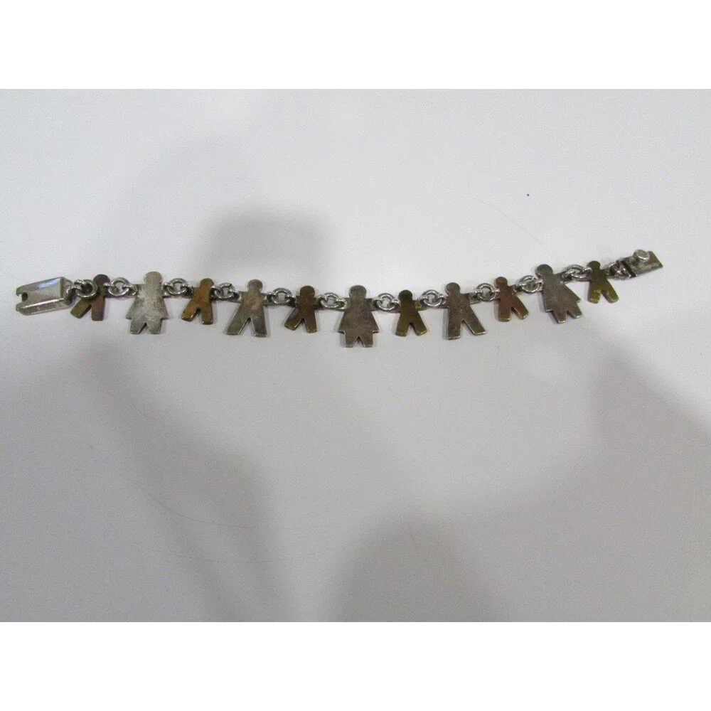 Mexican Vintage Sterling Silver 925 Hand Stamped Linked Bracelet of People